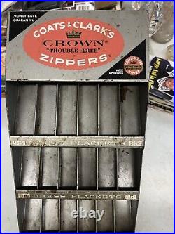 Vintage Coats & Clark's Crown Zippers metal litho counter display