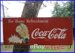 Vintage Coca Cola 36x17 Metal Coke Sign Sprite Boy Store Hanging Display 40s-50s