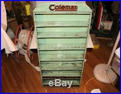 Vintage Coleman Lantern Parts Cabinet Shelf Rack Store Counter Display Sign