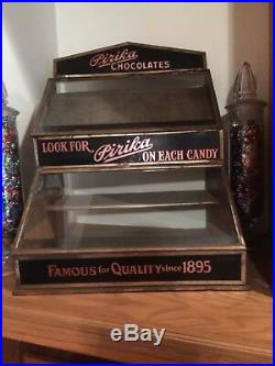 Vintage Country Store PIRIKA CHOCOLATE Tin & Glass Counter Top display