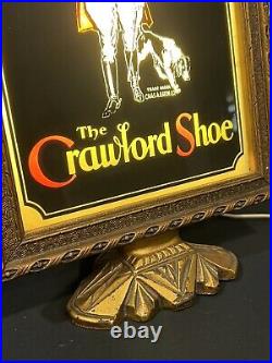 Vintage Crawford Shoe Reverse Painted Glass Electric Advertising Store Display
