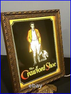 Vintage Crawford Shoe Reverse Painted Glass Electric Advertising Store Display