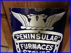 Vintage Curved Porcelain Peninsular Stove Furnace Store Display Sign