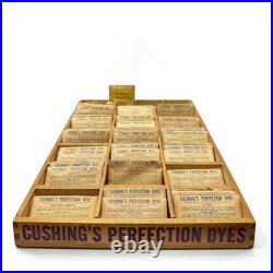 Vintage Cushings Perfection Dyes Wood Advertising Store Display & 55 Dye Packets