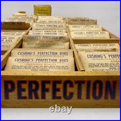 Vintage Cushings Perfection Dyes Wood Advertising Store Display & 55 Dye Packets