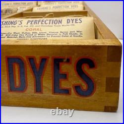 Vintage Cushings Perfection Dyes Wood Advertising Store Display & 55 Dye Packets