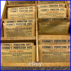 Vintage Cushings Perfection Dyes Wood Advertising Store Display & 55 Dye Packets