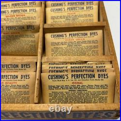 Vintage Cushings Perfection Dyes Wood Advertising Store Display & 55 Dye Packets