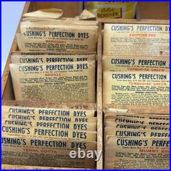 Vintage Cushings Perfection Dyes Wood Advertising Store Display & 55 Dye Packets