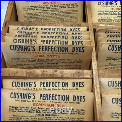 Vintage Cushings Perfection Dyes Wood Advertising Store Display & 55 Dye Packets
