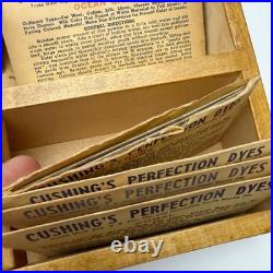 Vintage Cushings Perfection Dyes Wood Advertising Store Display & 55 Dye Packets