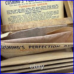 Vintage Cushings Perfection Dyes Wood Advertising Store Display & 55 Dye Packets