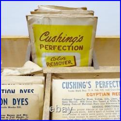 Vintage Cushings Perfection Dyes Wood Advertising Store Display & 55 Dye Packets