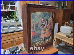 Vintage Diamond Dye Cabinet 1910s Oak Tin Sign Old Antique Country Store Boston