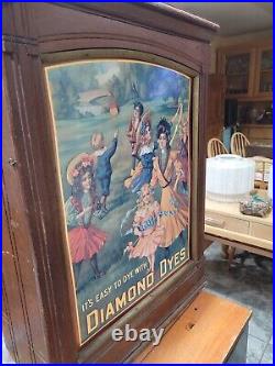 Vintage Diamond Dye Cabinet 1910s Oak Tin Sign Old Antique Country Store Boston