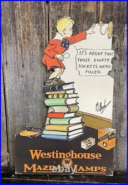 Vintage Die Cut Westinghouse Mazda Lamps Litho Advertising Display Easel Sign