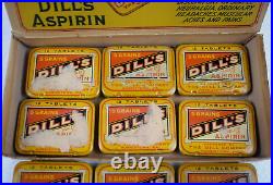 Vintage Dill's Aspirin Store Counter Display Box Full with 12 Tins