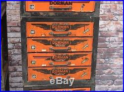 Vintage Dorman 4 Drawer Industrial Metal Advertising Cabinet Garage Display