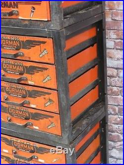 Vintage Dorman 4 Drawer Industrial Metal Advertising Cabinet Garage Display