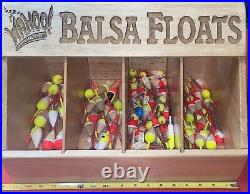 Vintage Dovetail Wahoo Balsa Float Fishing Store Display & 120 assorted bobbers