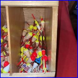 Vintage Dovetail Wahoo Balsa Float Fishing Store Display & 120 assorted bobbers