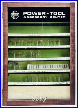 Vintage Dremel Store Display Case Wood Cabinet Accessory Center 41pc 1960s