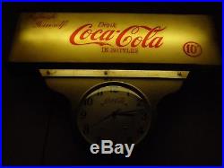 Vintage Drink Coca Cola in Bottles Store Display Lighted Sign Clock 10 Cent