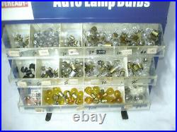 Vintage EVEREADY AUTO LAMP BULBS Counter Wall Metal Display Cabinet + MANY BULBS