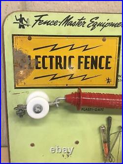 Vintage Electric Fence Master Display Sign Masonite Back Advertising Store Adv