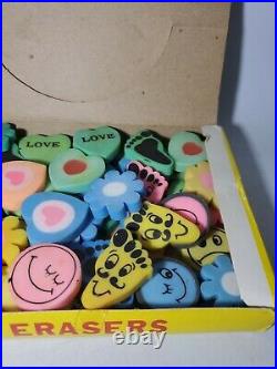 Vintage Erasers Case of Fun Colorful Erasers New Old Stock Store Display