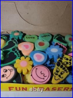 Vintage Erasers Case of Fun Colorful Erasers New Old Stock Store Display