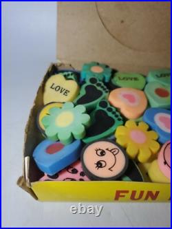 Vintage Erasers Case of Fun Colorful Erasers New Old Stock Store Display