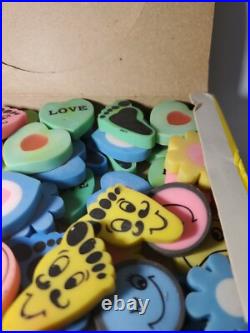 Vintage Erasers Case of Fun Colorful Erasers New Old Stock Store Display
