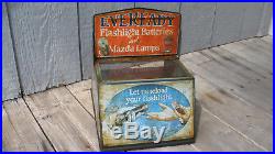 Vintage Eveready Batteries sample case Mazda Lamps Display tin litho sign 1920s