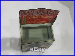 Vintage Eveready Flashlight Batteries and Mazda Lamps Display Cabinet