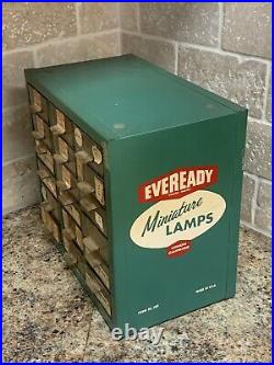 Vintage Eveready Miniature Lamps General Store Metal Display Case 9x10x6 21c