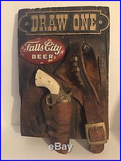 Vintage Falls City Beer Advertising Store Display Sign Pistol Holster 3d HtF