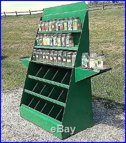 Vintage Fold Up Country Store Seed Display Cabinet w 33 Seed Jars Circa 1930