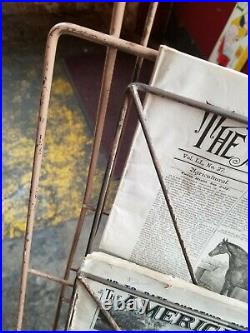 Vintage Folding Metal Wire News stand Newspaper Display Rack Grocery Store