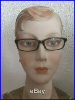 Vintage French mannequin head, plaster art-deco bust, flapper girl, glass eyes