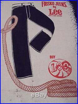 Vintage Frisko Jeens, Advertising Store Display Sign, Lee Jeans Denim Advertising
