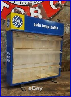 Vintage GE Auto Lamp Bulbs Light Bulb Display Advertising Cabinet Rack 3 Drawers