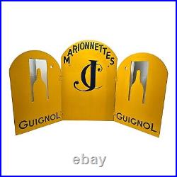 Vintage GUIGNOL JC Marionettes Display Advertising Wooden Sign Yellow Black