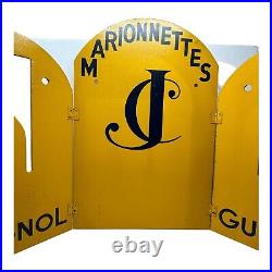 Vintage GUIGNOL JC Marionettes Display Advertising Wooden Sign Yellow Black