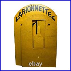 Vintage GUIGNOL JC Marionettes Display Advertising Wooden Sign Yellow Black