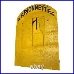 Vintage GUIGNOL JC Marionettes Display Advertising Wooden Sign Yellow Black