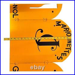 Vintage GUIGNOL JC Marionettes Display Advertising Wooden Sign Yellow Black