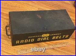 Vintage General Cement Radio Dial Belt Storage Metal Case Great Advertisement