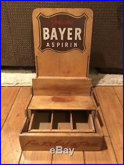 Vintage Genuine Bayer Aspirin Wood Store Counter Top Display