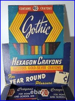 Vintage Gothic Hexagon Crayons 12 Boxes Full Store Display NEW RARE